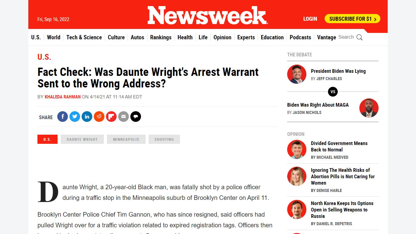 Fact Check: Was Daunte Wright's Arrest Warrant Sent to the ... - Newsweek